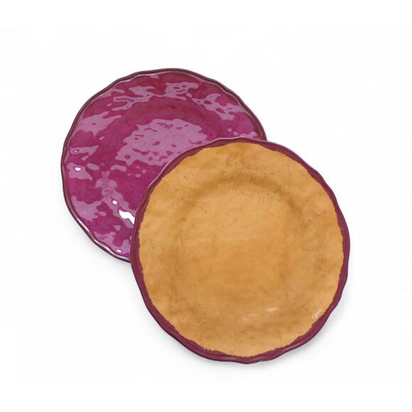 Citrus Grove Melamine 9" Salad Plates Textured Cranberry Red Gold Brown Edges - Picture 2 of 3